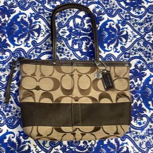 Coach brown and tan logo print canvas purse